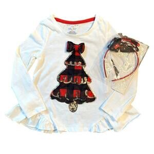 NWT Max Studio Kids Girl Size XS 4 Plaid Holiday Long Sleeve Headband Christmas